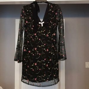 BCBG spring embroidered floral bell sleeve dress